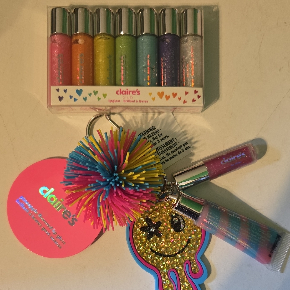 Claire's Vibrant Lip Gloss and Keychain Set